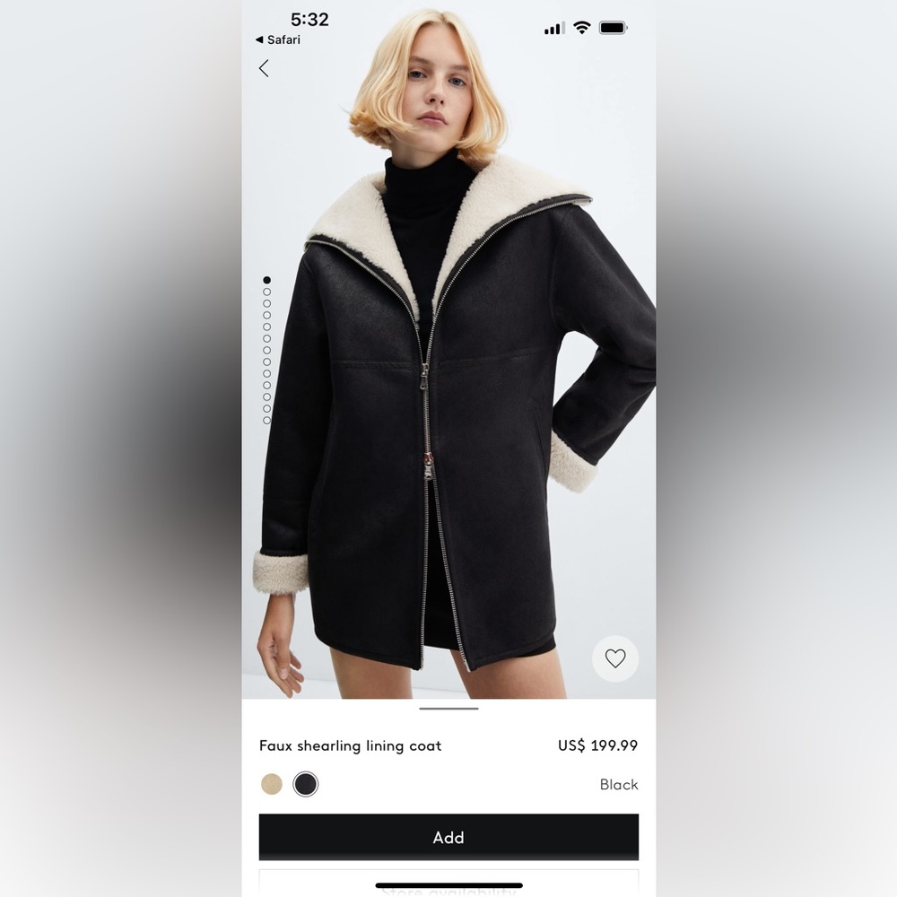 Mango faux shearling lining coat xxs
